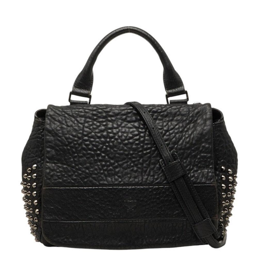 MCM Leather Studded Shoulder Bag Black